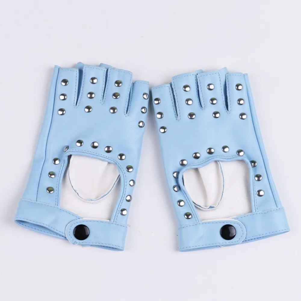 New PU Leather Half Finger Gloves Fingerless Hip Hop Punk Motorcycle Gloves Rivet Evening Prom Decor Women