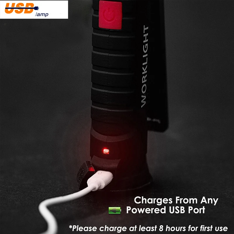 zk20 USB Rechargeable LED Flashlight Collapsible COB Portable Woring Light Magnetic Base Hook Inspection Repairing Camping Lamp