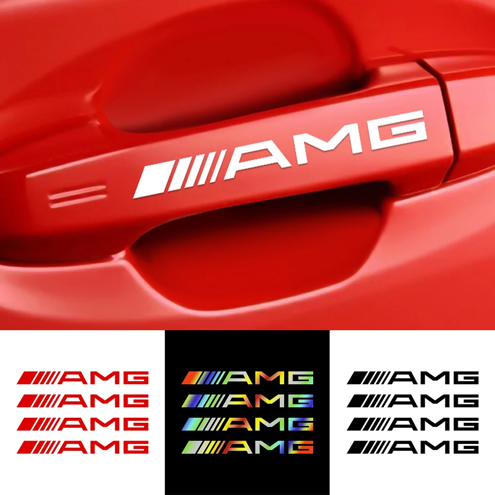 4Pcs Car AMG Badge Door Handle Decoration Stickers Decals for Mercedes Benz W211 W203 W204 W210 W124 W202 CLA W212 W220 W205 GLK