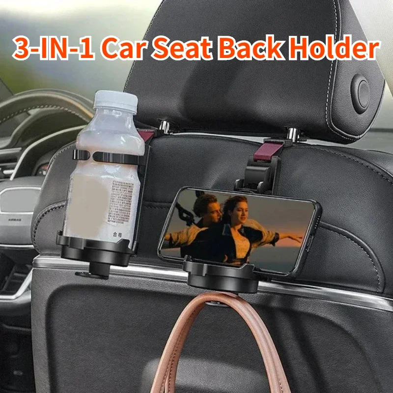

GEFENSI 3-in-1 Cup Holder Cell Phone Holder Bag Hook For Car Seat Multifunctional Seat Back Organizer Storage Car Headrest Clip