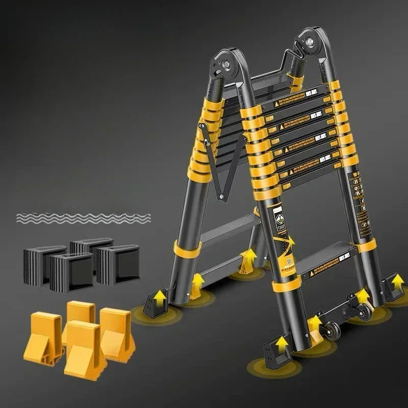 Aluminum Alloy Thickened Telescopic Ladder Portable Engineering Folding Home Elevating Straight Ladder Herringbone Staircase fac