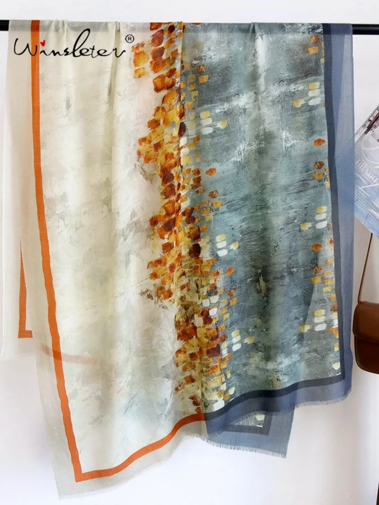 

Winsleter-Women 100%Wool Elegant Long Scarf, 200*100CM Print, Mom Gift Vintage Skin-friendly Thin Scarves, 2026 Autumn A67575CC