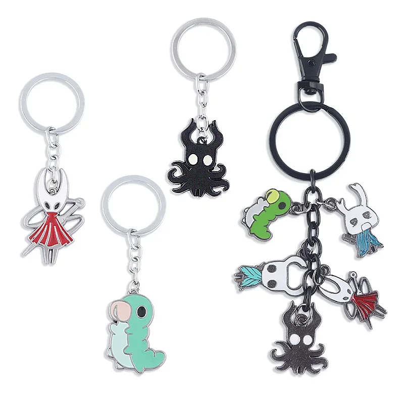 Hollow Knight Metal Characters Keychain The Knight Octopus Grub Hornet Pendant Key Chain for Women Men Key Holder Jewelry