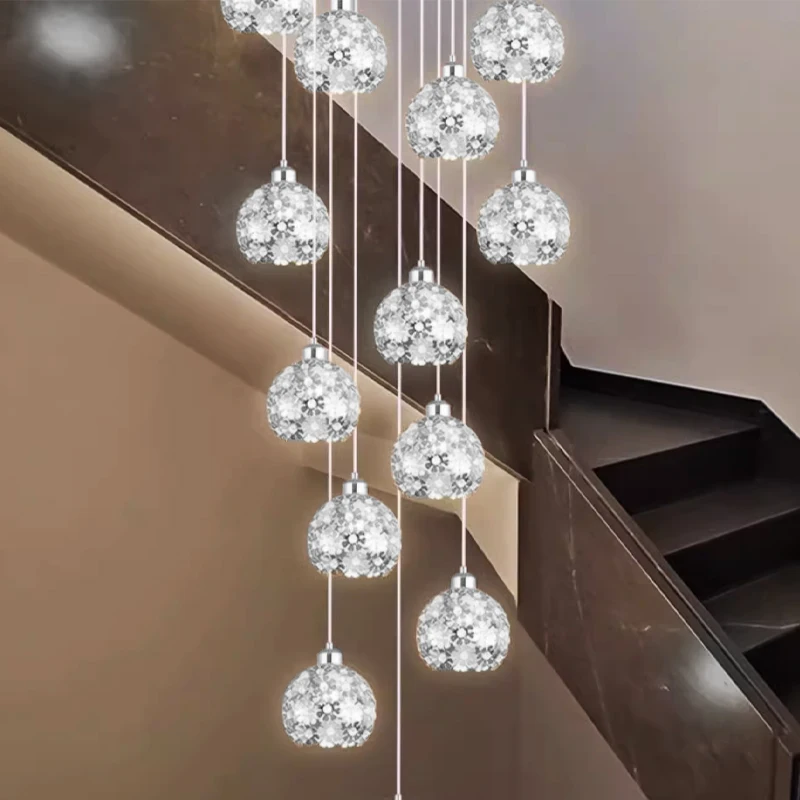 Stairs High Ceiling Led Pendant Light Led Nordic Staircase Chandelier Villa Hardware Ceiling Hanging Lamp Modern Flower Hardware