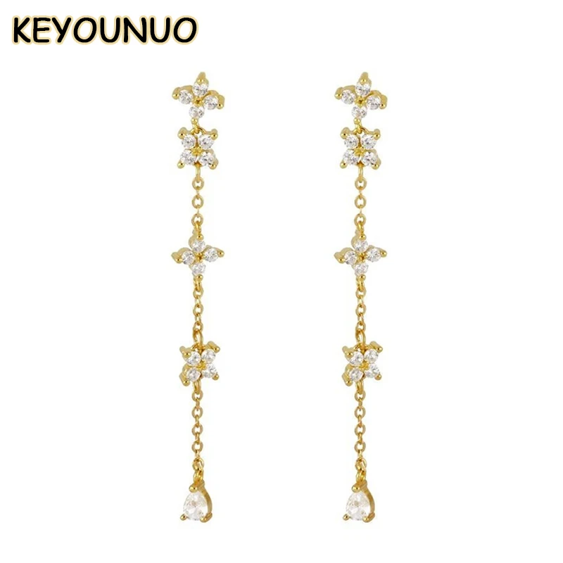 

KEYOUNUO Exquisite Gold Plated CZ Drop Earrings For Women Zircon Flower Stud Earrings Fashion Party Wedding Jewelry Wholesale