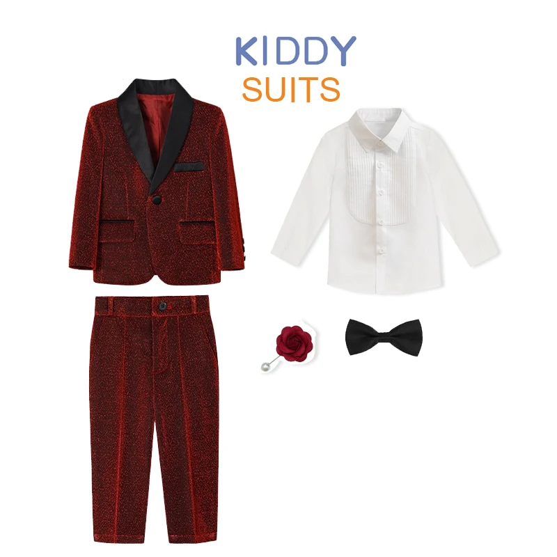 

Red Sequins Kids Suit 2 Piece Single Breasted Blazer For Boys Wedding Tuxedo Jacket Pants Formal Clothes 2-14 Years Old