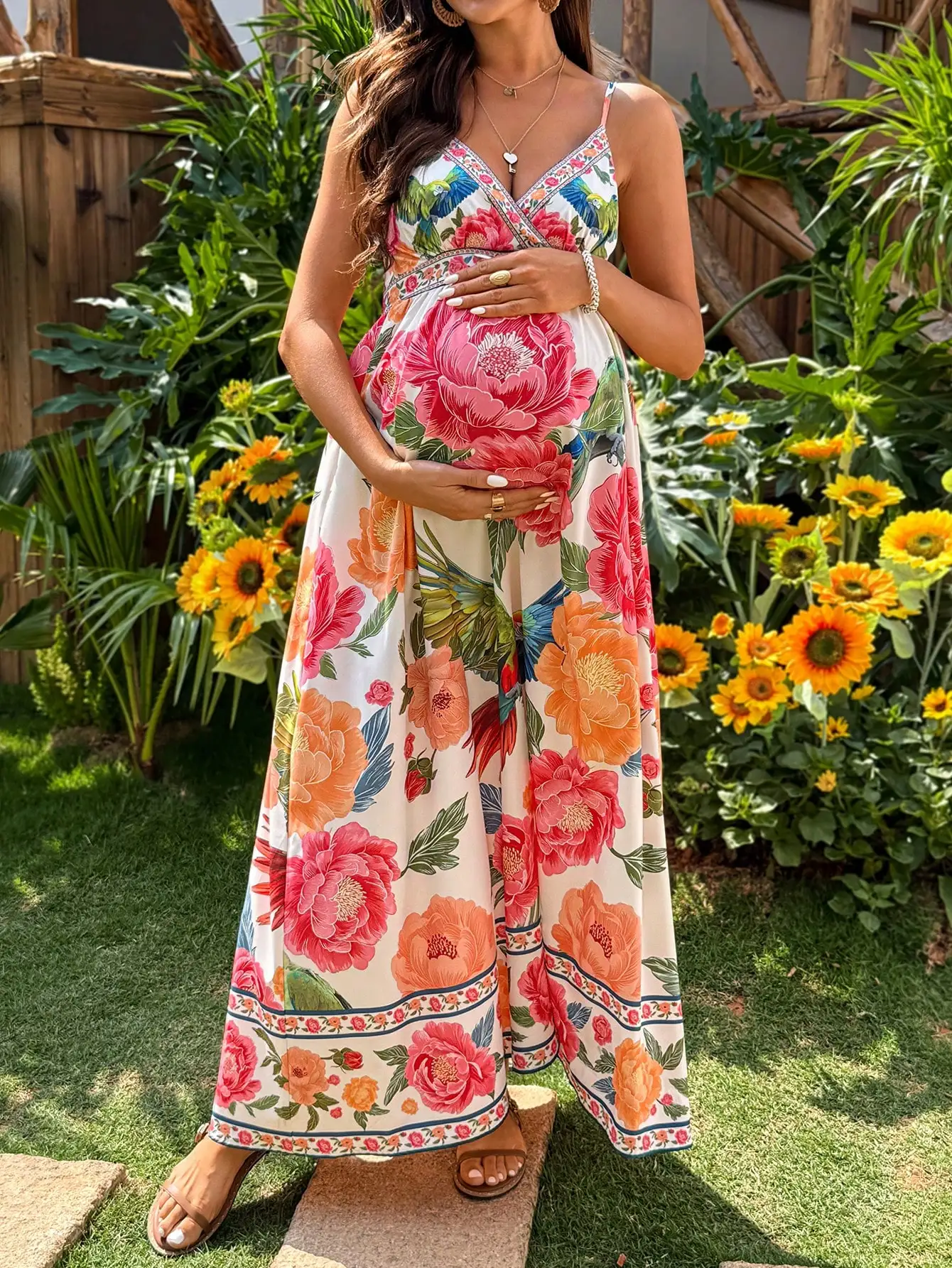 

Floral Print Puff Sleeve Maxi Dress Summer Vacation Beach Garden Party Dress