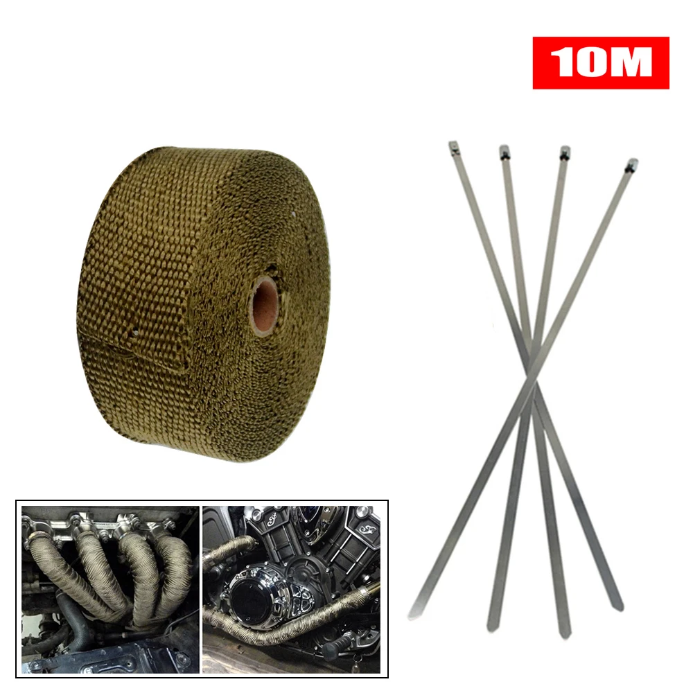 5M/10M/15M 5CM Width Heat Exhaust Thermo Wrap Shield Protective Tan Tape Fireproof Insulating Cloth Roll Kit for Motorcycle Car