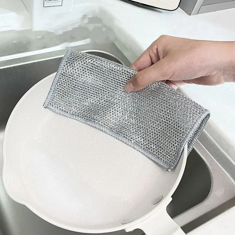 Rust Removal Cleaning Cloth Kitchen Magic Dishwashing Towel Metal Steel Wire Cleaning Rag Microwave Stove Clean Tools Dish Cloth