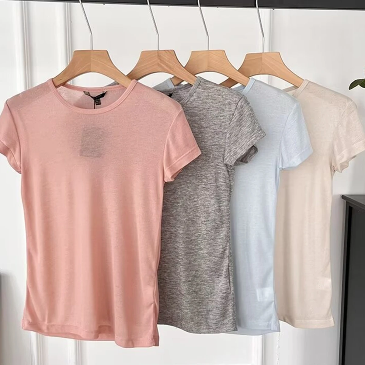

Jenny&Dave Cotton Soft Casual Summer Tshirts Nordic Minimalist Solid Color Basic Round Neck T-Shirt For Women Top