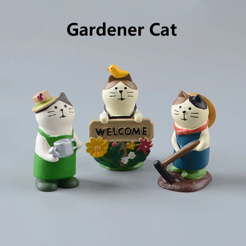 Japanese Grocery Gardener Cat Figurine Farm Lawn Garden Resin Action Figures Decoration Home Desktop Decoration Crafts Kids Toys