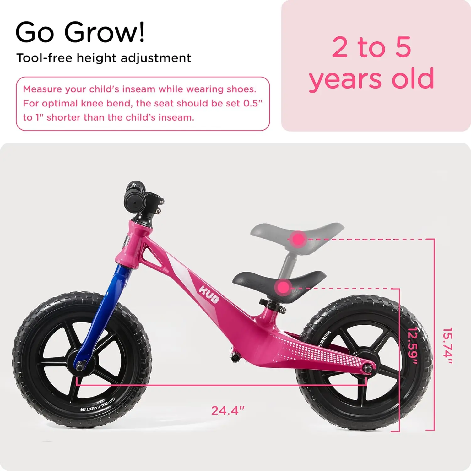 Vélo d'équilibre avec roues de 12 pouces, cadre super léger en magnésium, siège réglable, âgés de 3 à 5 ans