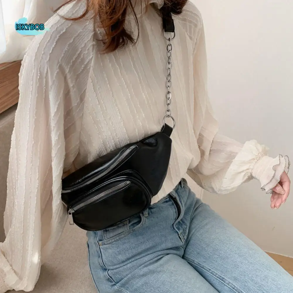 

Fanny Packs PU Chest Bag PU Leather Solid Color Women Chest Crossbody Bag Korean Style Large Capcity Crossbody Waist Pack Women