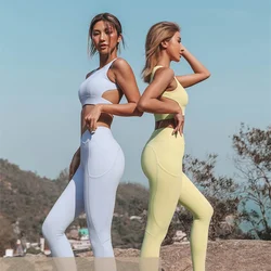 Women's Underwear Set Exercise Outfit Bra Seamless Side Slant Pockets Soft Yoga Sets Fitness Leggings Suits Compression Pants