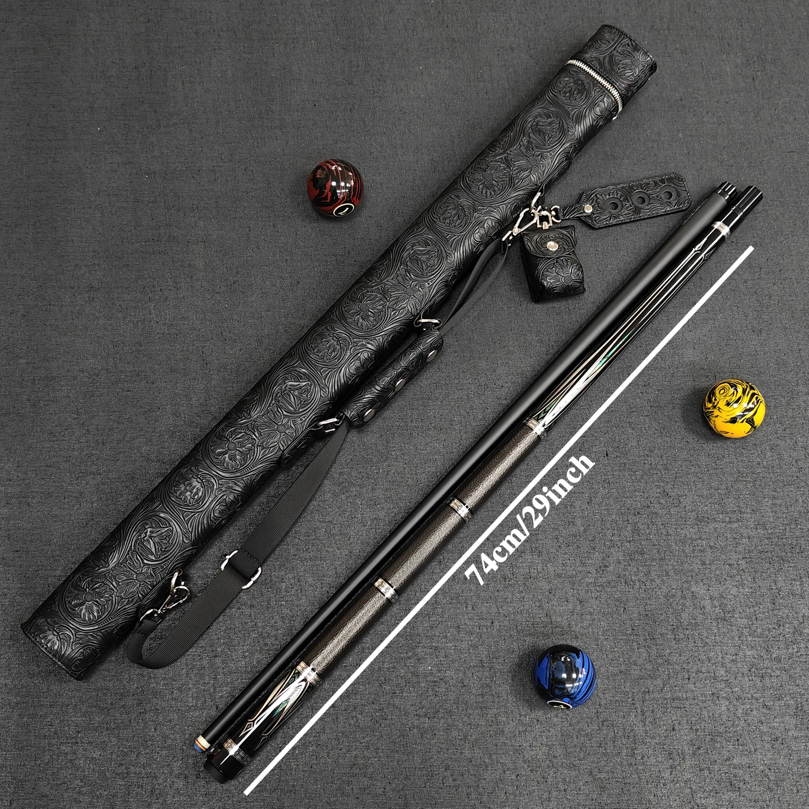 Professional Black Tech Billiard Pool Cue 12.5mm Large Tip 3-Segment Grip Ceramic Glaze With Leather Cue Case
