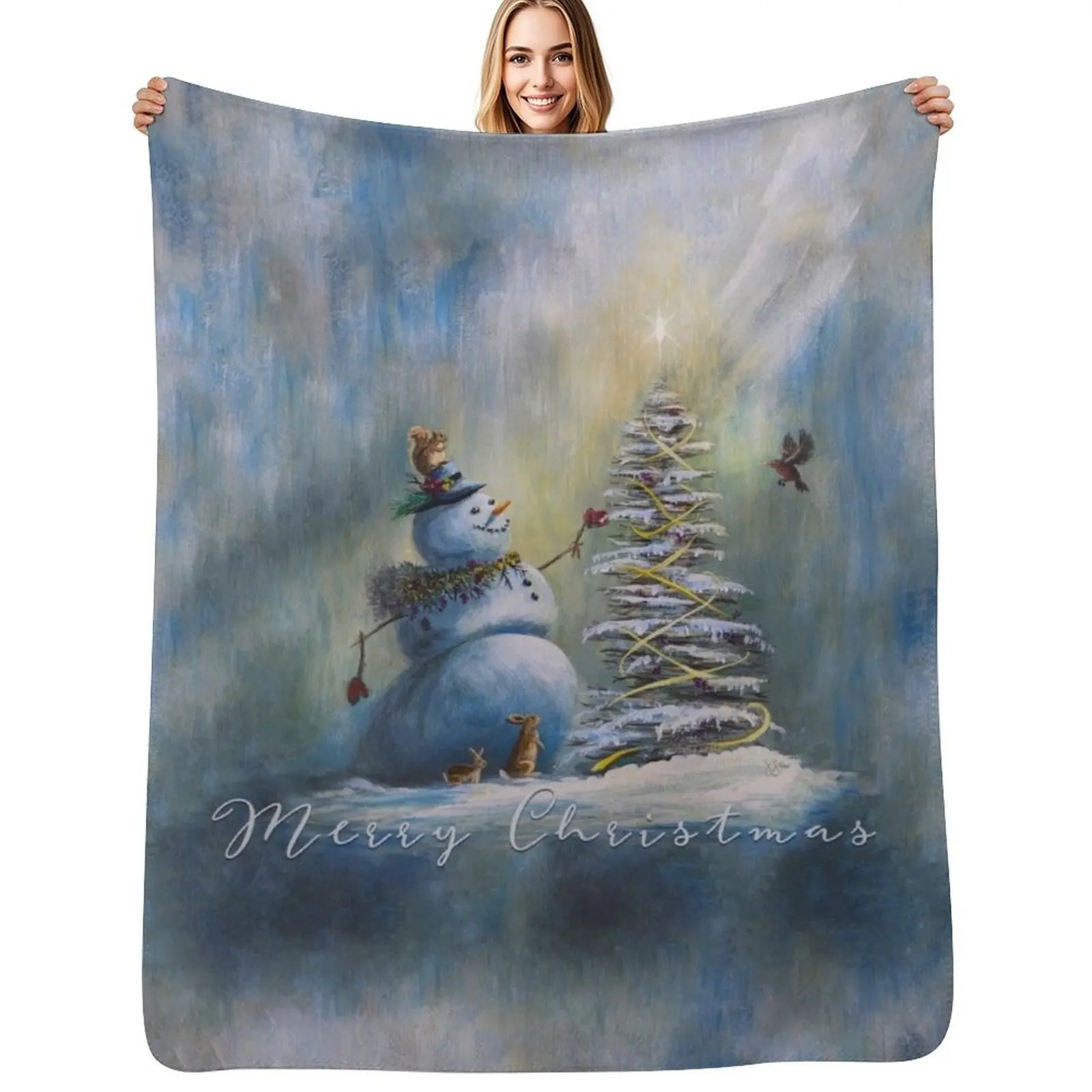 Joyful Light -Snowman Collection Throw Blanket for sofa Fashion Sofas Soft Plaid Flannel Fabric Comforter Beautifuls Blankets