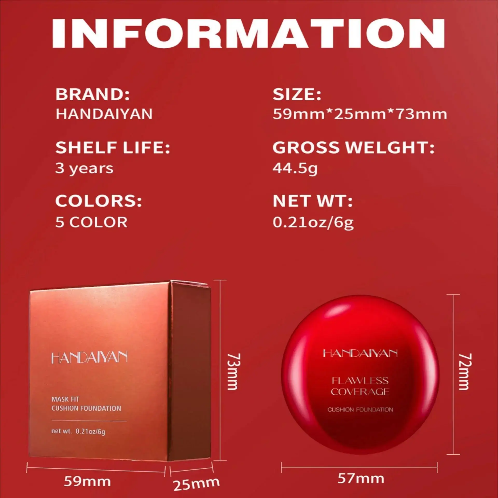 롱 웨어 에어 쿠션 파운데이션 내추럴 피니쉬 화이트닝 컨실러 오일 프리 메이크업 베이스 여성용 경량 커버