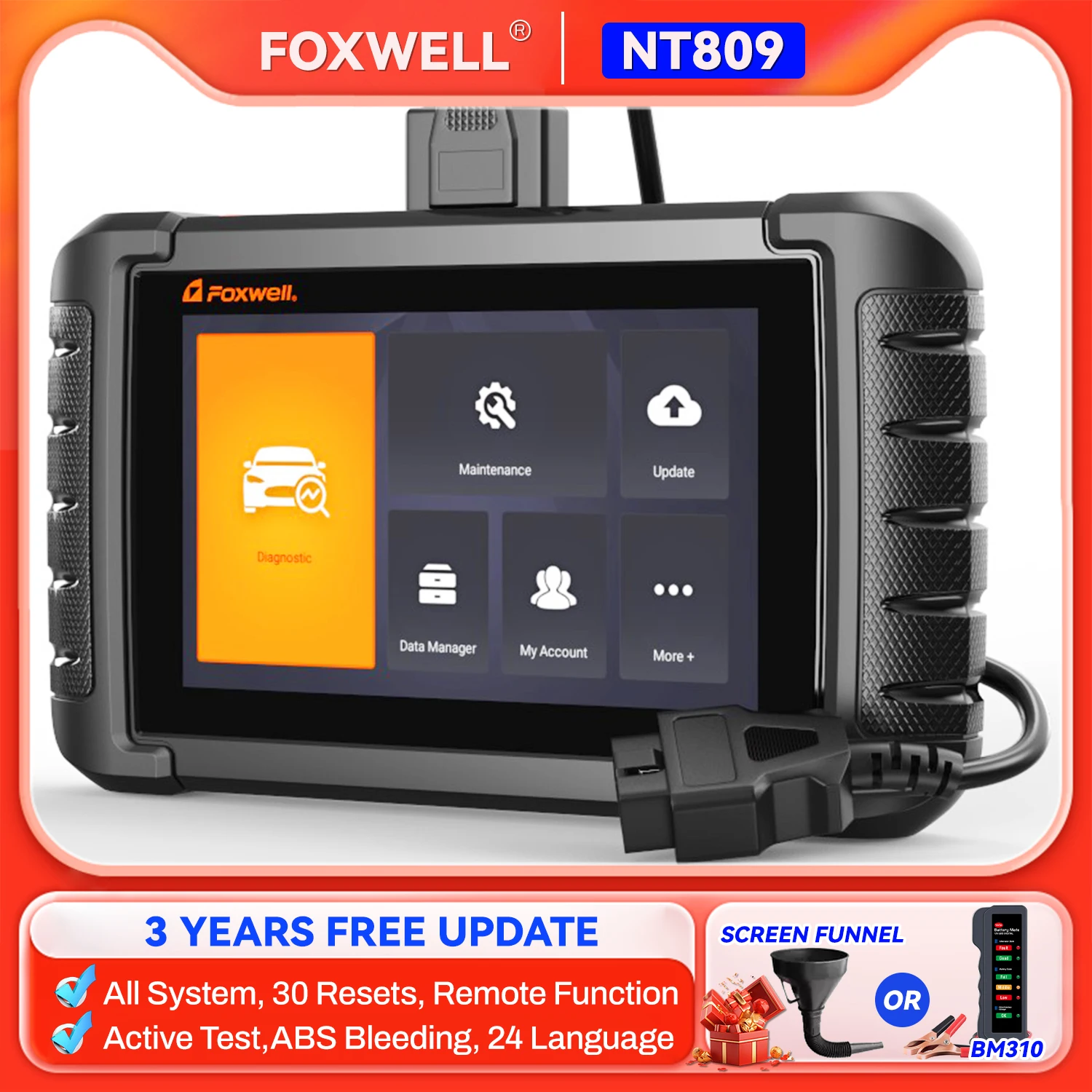 

FOXWELL NT809 OBD2 Scanner All System Scan Tool 30 Reset IMMO A/F Bi-directional Test Car Diagnostic Tools PK MK808