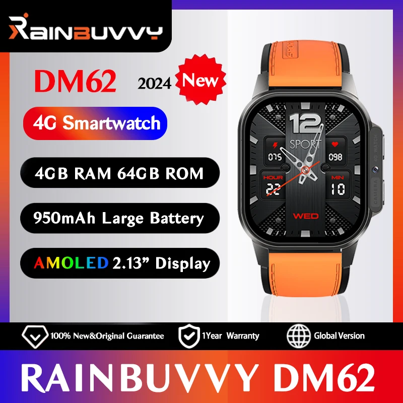 

Смарт-часы Rainbuvvy DM62 4G LTE, 4 ГБ ОЗУ, 64 ГБ ПЗУ, 2,13 дюйма, HD-экран, поддержка SIM-камеры, Wi-Fi, Android8.1, спортивные часы AMOLED