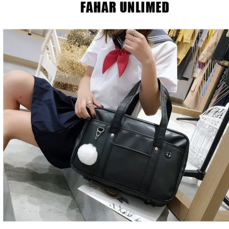 Harajuku Casual Women PU Leather Handbags Teenager Girls JK Uniform Shouldr Bag College Student Men Commuter Briefcase Tote Bags