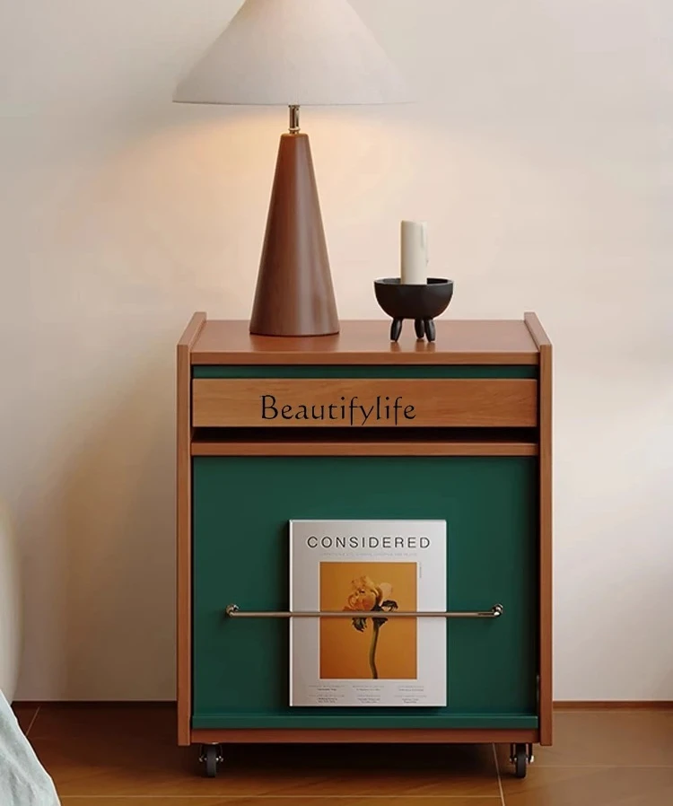 

ls 38 Medieval solid wood bedside table multi-functional mobile 2025 new model