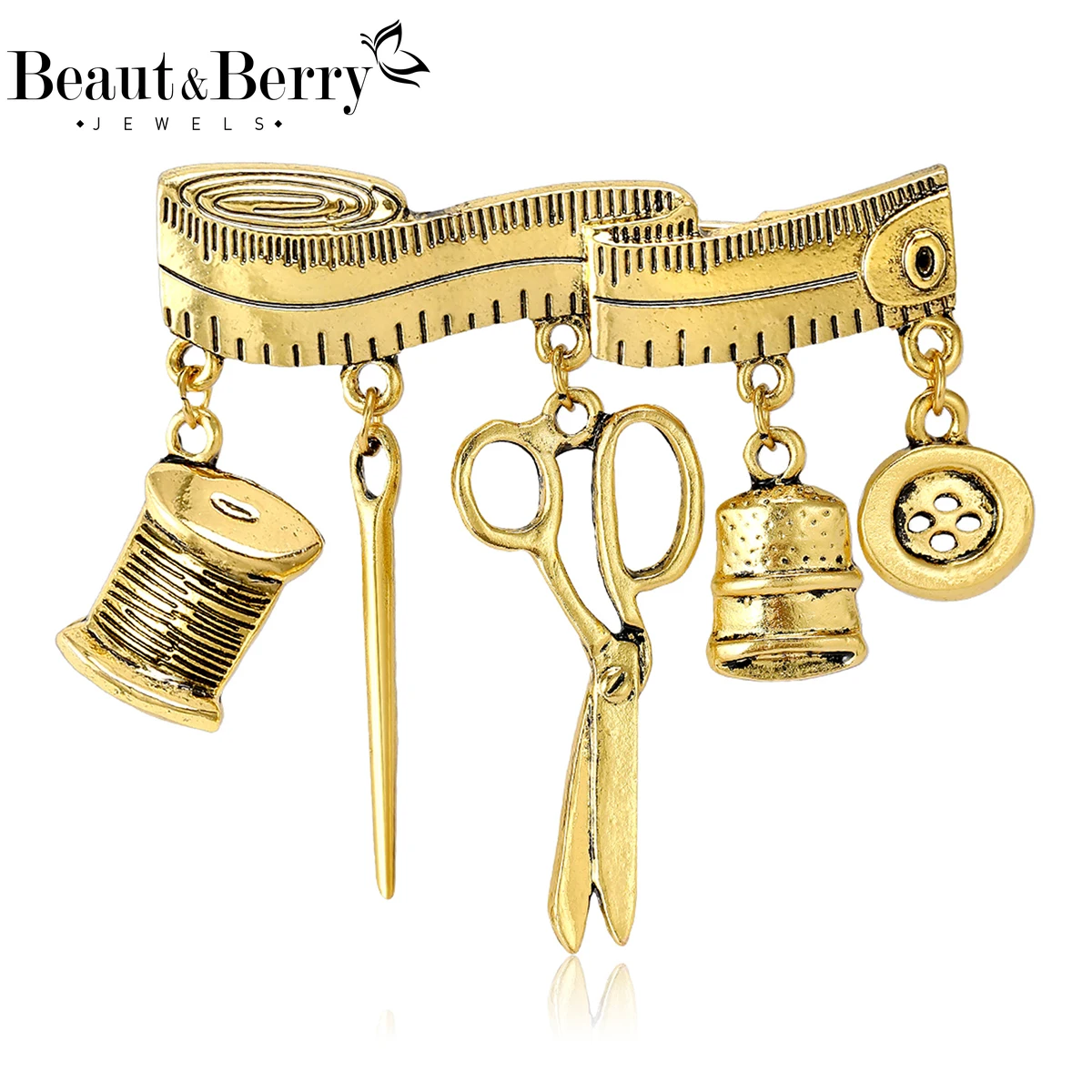 Beaut&Berry Trendy Metal Tailoring Tool Brooches for Women Unisex Creative Pins Casual Party Jewelry Accessories Gift Decoration
