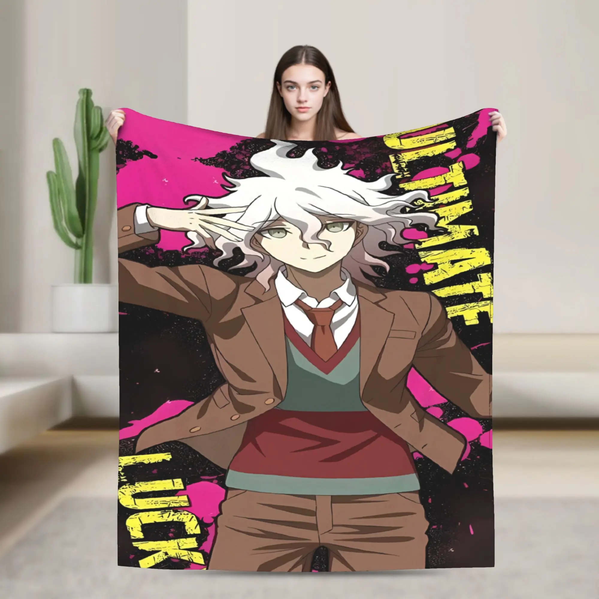 Nagito Komaeda The Ultimate Blanket  Picnic Flannel Throw Blanket For Bedroom Warm Soft Custom DIY Quality Bedspread Gift