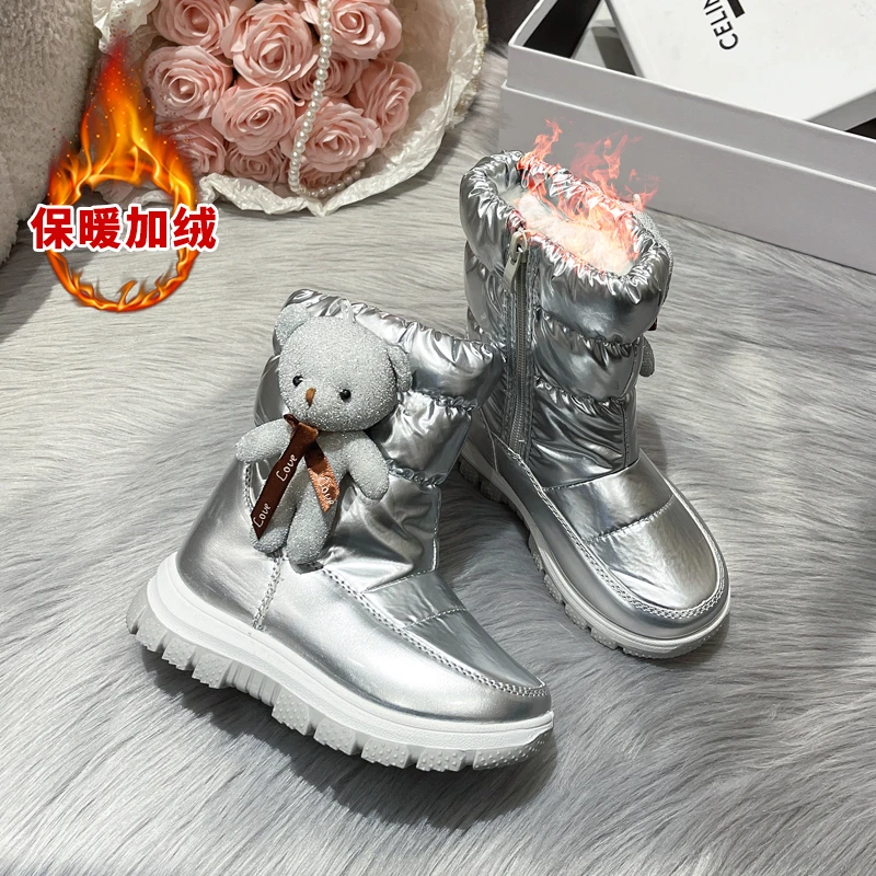 Children\'s Boots Kids Snow Boats Plush Warm Baby Winter Silver Boots Girls Shoes Fur Waterproof Antiskid Boys Ankle Boots