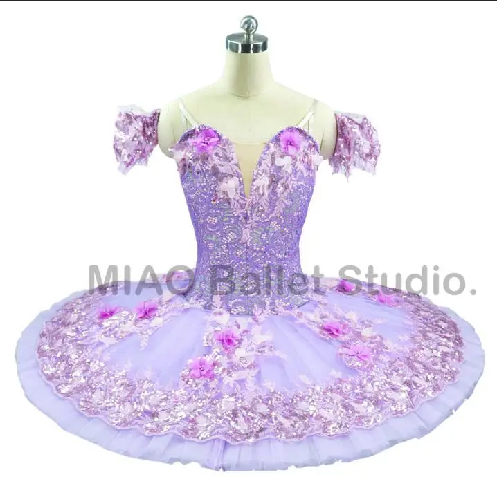 Tutu di danza classica rosa Tutu fiore fata bambola Performance ragazze YAGP classico Pancake Tutu costume lilla 11 strati 001C