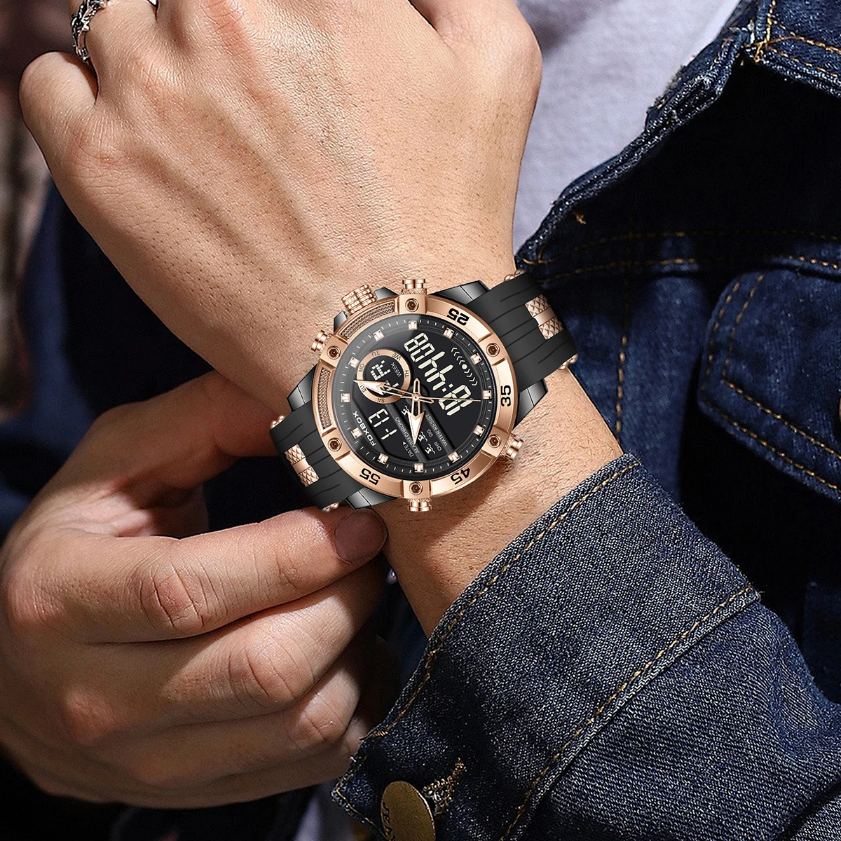 

LIGE Многофункциональные мужские спортивные часы Водонепроницаемые светящиеся будильники Мужские светодиодные цифровые часы с большим циферблатом Электронные наручные часы Мужские