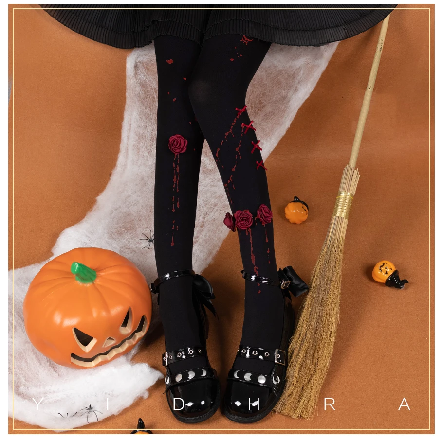 Lolita Halloween Pantyhose Goth Tights Stockings Black Fashion Thigh Socks Female Spring Summer New Pantyhose Women