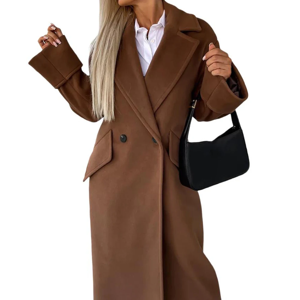 سترة نسائية كاجوال بأكمام طويلة بلون سادة مع ياقة وزر إغلاق مصنوعة من مزيج الصوف لأسلوب اليوم