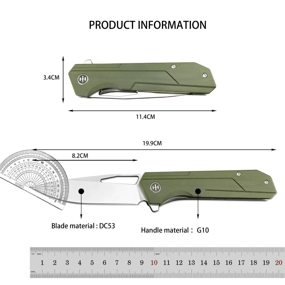 New Portable Folding Knife DC53 Blade G10 Handle Stainless Steel Kitchen Knife Sharp Fruit Peeler Special Food Knife