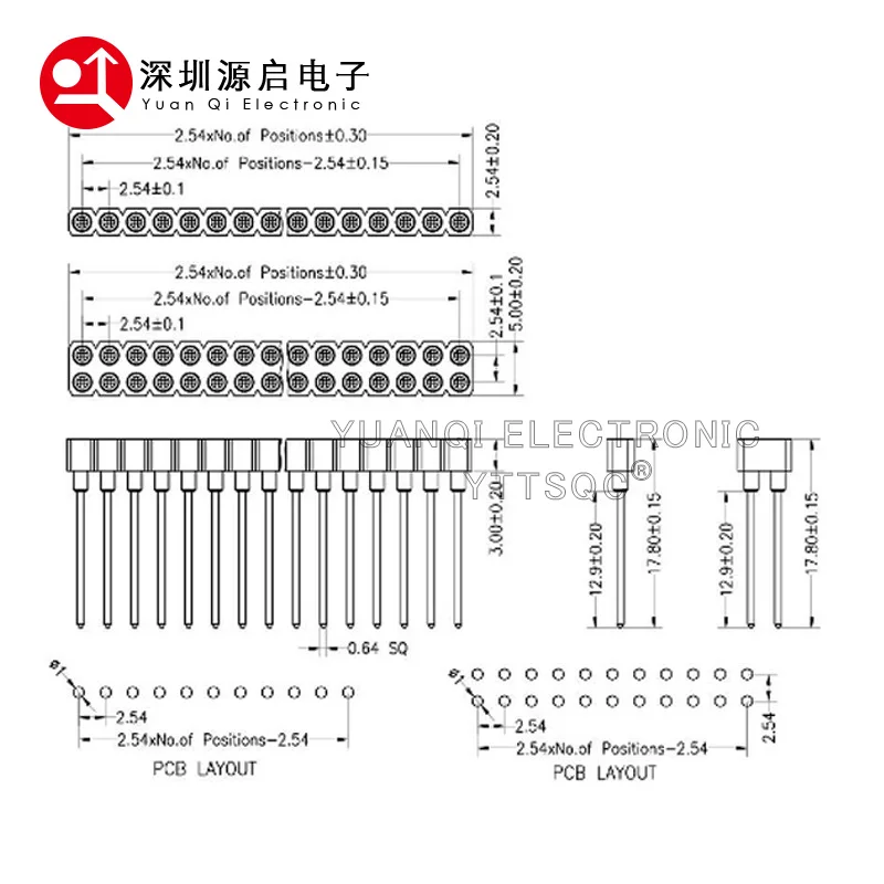 1PCS 1X40 PIN Single Row ROUND FEMALE PIN HEADER long pin 2.54MM PITCH Strip Connector Socket 40p 40PIN 40 PIN FOR PCB L=17.8MM