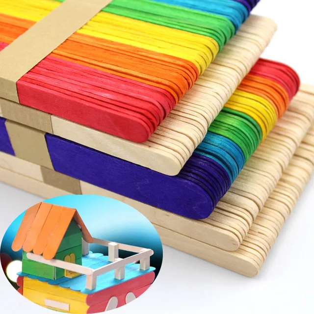 50pcs Wooden Stick Blocks Kids Hand Crafts Art Blocks Cake DIY Making Funny Gift Baby Shower Birthday Decor Supplies