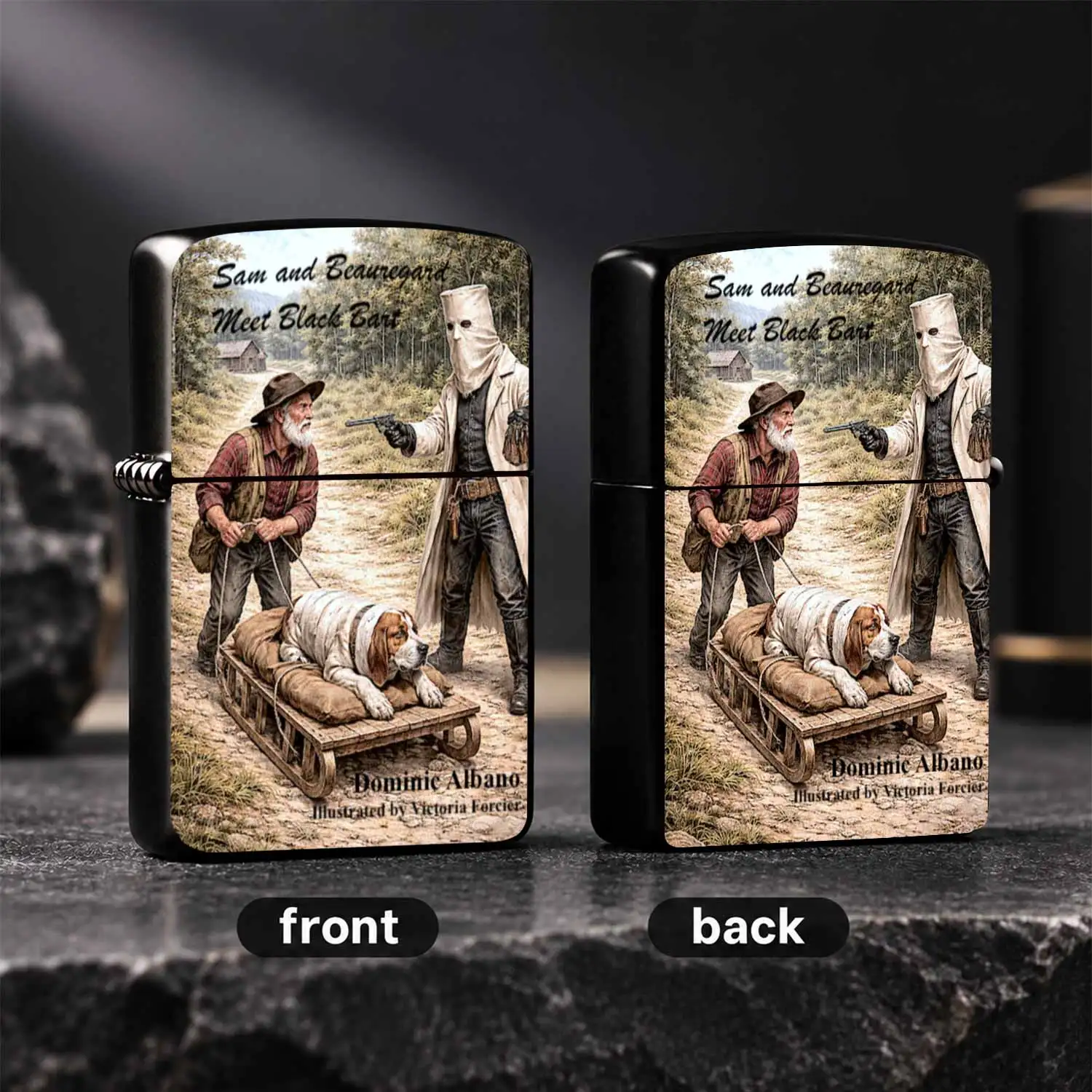 Vintage Western Story Themed Lighter, Fun Illustrated Piece Tells Sam and Beauregard Meet Black Bart Adventure, Portable Stylish Accessory for Daily Outdoor Travel, Visiting Friends, Unique Creat A Humorous And Interesting Lighter