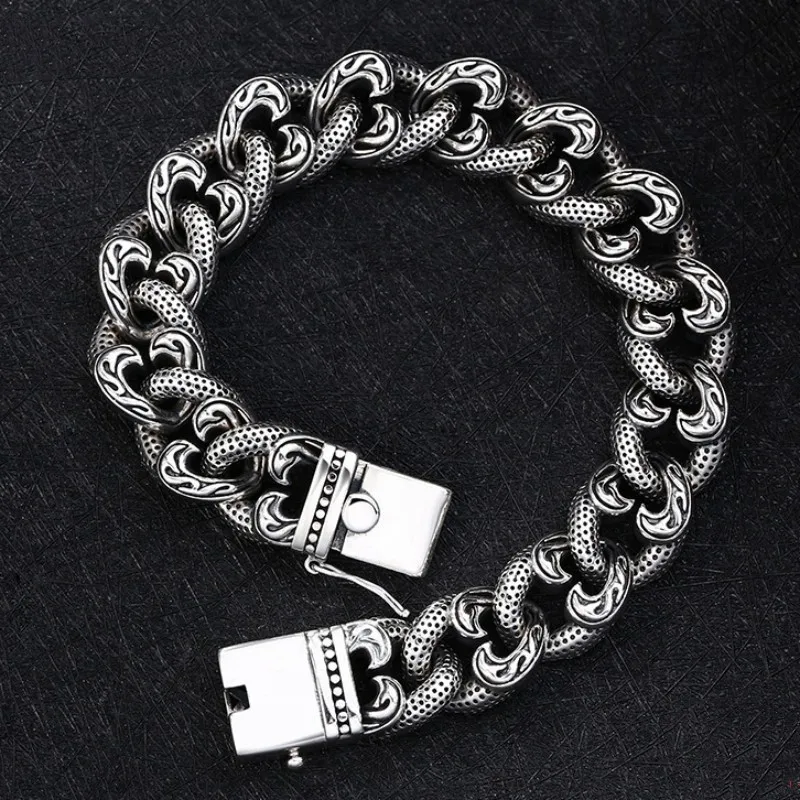 BOCAI 100% S925 Sterling Silver Bracelets for Men New Fashion Eternal Rattan Pattern Wide Cuban Link Chain Jewelry Free Shipping