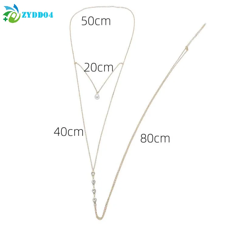 ● 1 قطعة بسيطة متعدد الطبقات اللؤلؤ عودة قطرة سلسلة قلادة المرأة المعادن طويلة عارية الذراعين الجسم سلسلة العروس مجوهرات الزفاف اكسسوارات #6