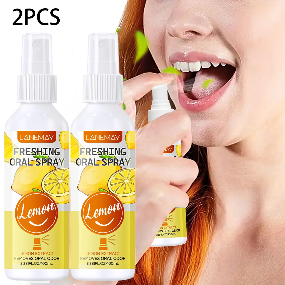 2PCS Fresh Lemon Oral Refreshing Spray –Natural Extract Formula with Tea Polyphenols for Instant Bad Breath Relief.
