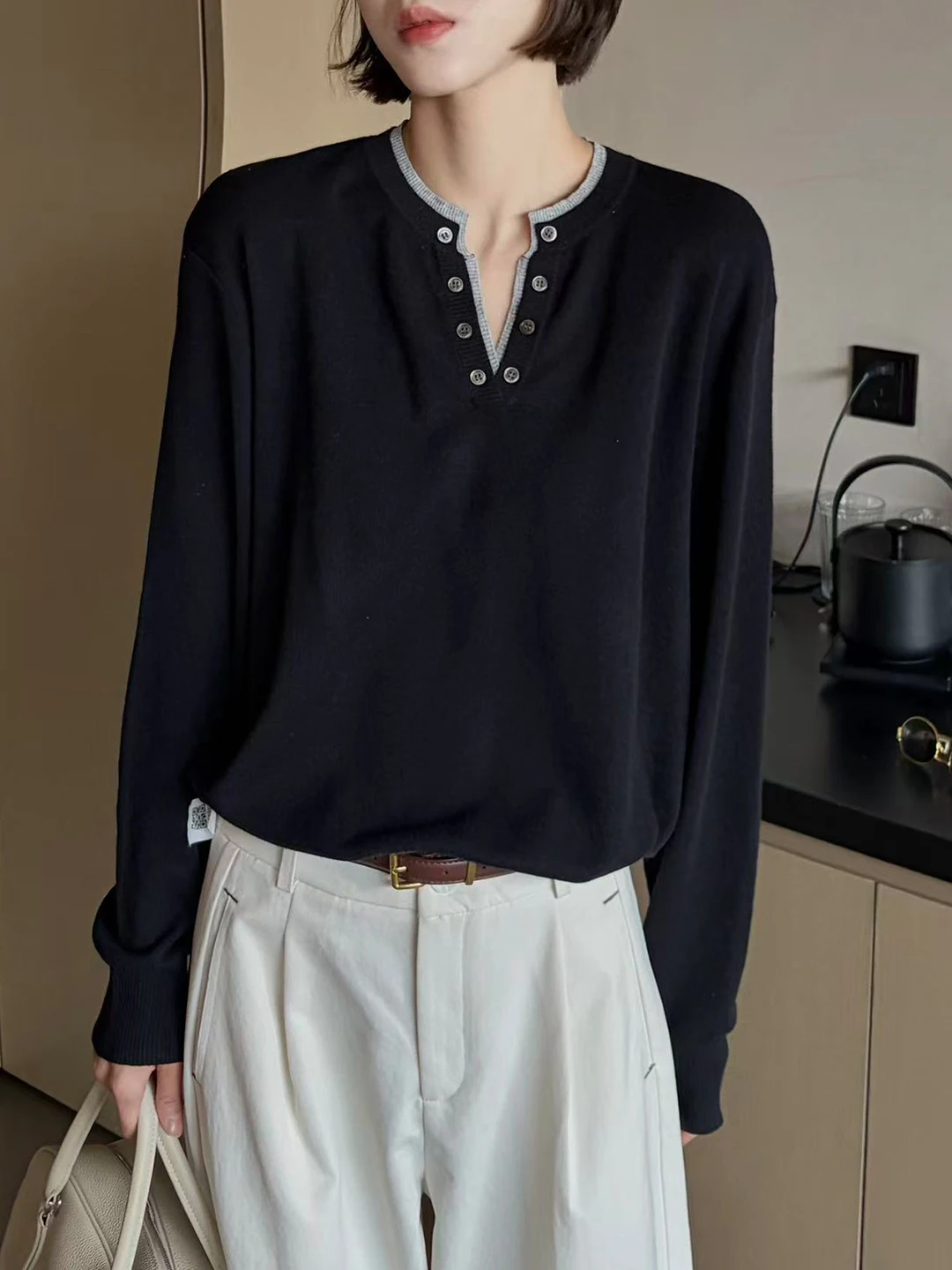 

Korean Sle V-Ne Woolen Knitted Loose Casual Top Women's Spring Faion Slimming Upper Body Artificial Two-Piece