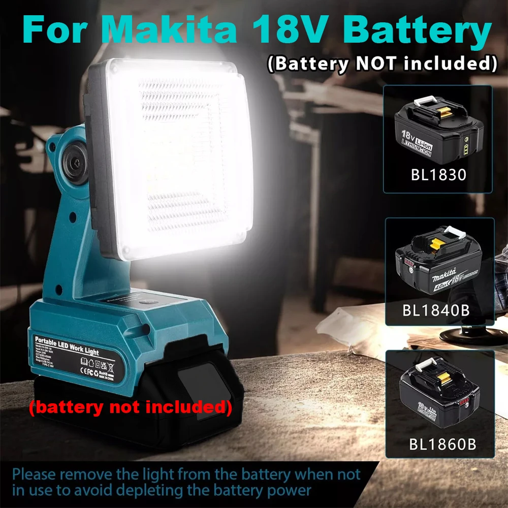 LED Work Light for Makita/Milwaukee/Dewalt/Bosch 18V Battery Handheld Emergency Tools Camping Flashlight Spotlights(No Battery)