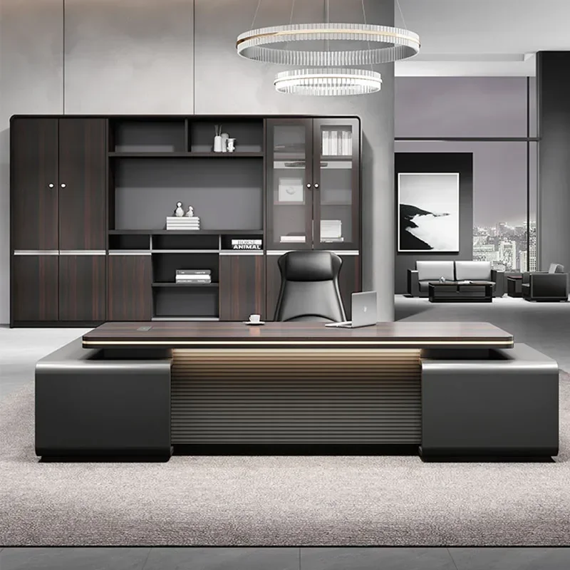 Escritorio de Oficina con Almacenamiento en Esquina, Cajones, Estilo Europeo, Escritorios de Computadora de Madera Negra, Escritorios de Ordenador, Muebles Modernos