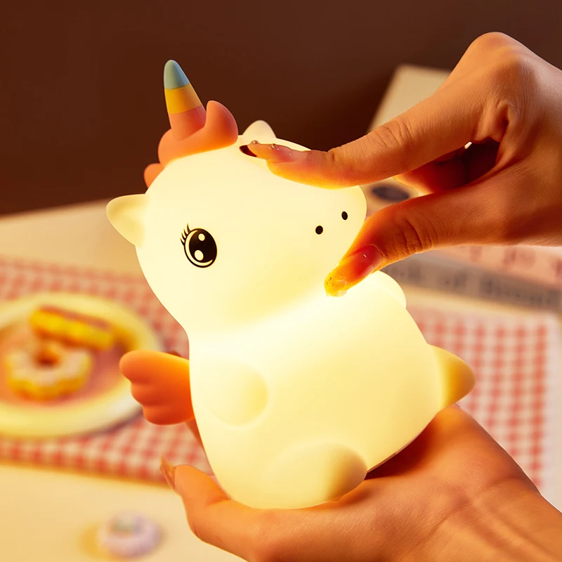 Christmas Gifts 2025 Silicone Unicorn Night Lamp USB Rechargeable Animal Table Lamp Room Decoration Night Light for Kids