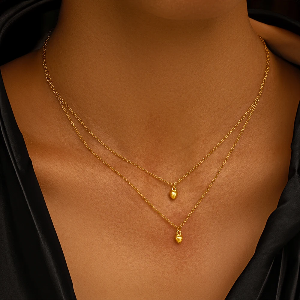 CANNER 925 Sterling Silver Double Layered Love Wisiorek Naszyjnik Dla Kobiet 18K Złoto Ins Star Moon Naszyjnik Drobna Biżuteria Prezenty — zdjęcie 5