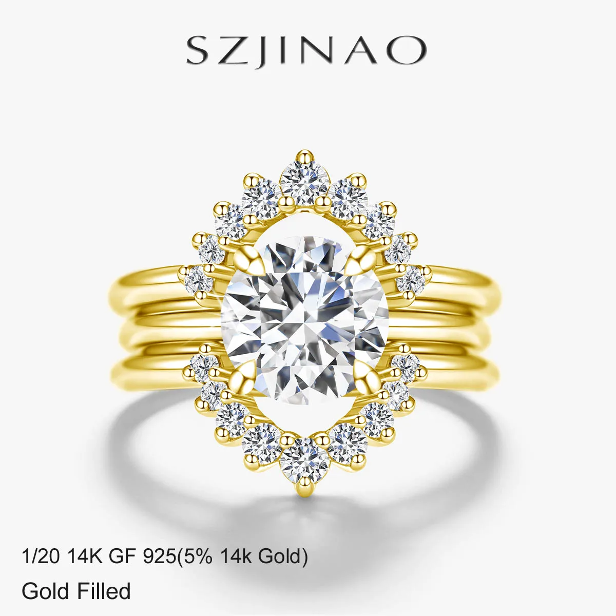 

3pcs Ring Set 14K Gold Filled 2CT Round Moissanit D VVS1 Au585 Stackable Diamond Ring Set Luxury Wedding Jewelry for Women