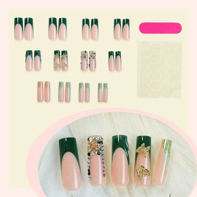 High-Quality Glitter Diamond Embedded Butterfly Metal Ladies Wearable False Nails European Style Premium Fake Nails