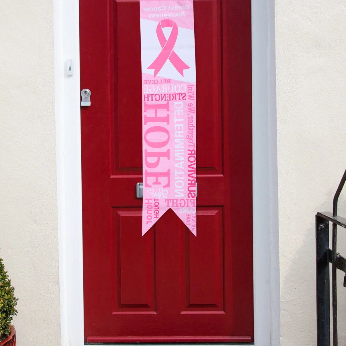 

2Pcs Pink Ribbon Bunting Wall Decor Hanging Flag Health Banner Women Cancer Awareness Party Decorations Festive Flags