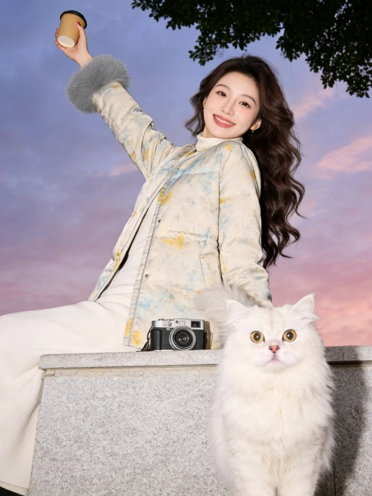 

Новая китайская зимняя женская куртка с цветочным принтом, модное приталенное пальто в корейском стиле, свободный крой, хлопок