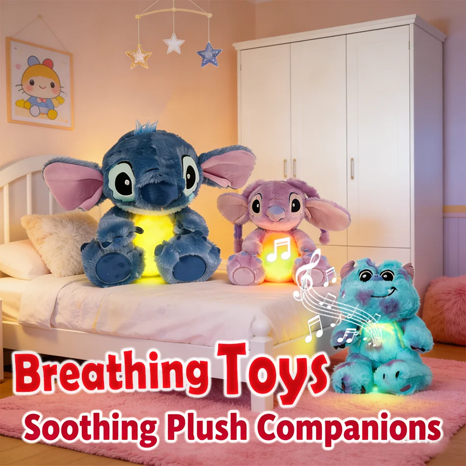 

Disney Lilo&Stitch Plush Doll Breath Child Peluche Kawaii Soothes Toy Anime Baby Music Light Sleep Toys Pink Stitch Kid Gifts