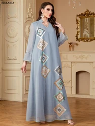 Siskakia Ramadan Dubai Sequins Patchwork Maxi Abaya Moroccan Muslim Elegant Women Evening Dress